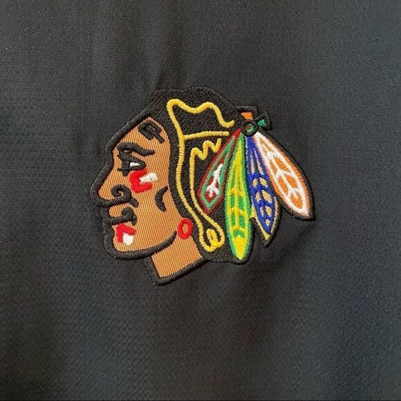 RBK Sz L Black Red Chicago Indian Logo Blackhawks Hockey Windbreaker Jacket - Picture 10 of 12